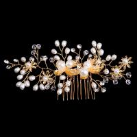 Decorative Hair Combs Zinc Alloy with Crystal & Plastic Pearl & Brass handmade fashion jewelry & for woman golden nickel lead & cadmium free Sold By PC