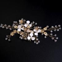 Peignes décoratifs, laiton, avec cristal & perle de plastique, bijoux de mode & pour femme, doré, 60x160mm, Vendu par PC