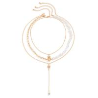 Tibetan Style Jewelry Necklace, with Plastic Pearl, with 2.7inch extender chain, gold color plated, three pieces & for woman & with rhinestone, golden, nickel, lead & cadmium free, Length:Approx 13.8 Inch, Approx 17.7 Inch, Sold By Set