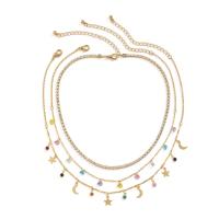 Iron Necklaces with Zinc Alloy & Acrylic with 2.7inch extender chain three pieces & for woman & with rhinestone golden nickel lead & cadmium free Length Approx 13.8 Inch Sold By Set