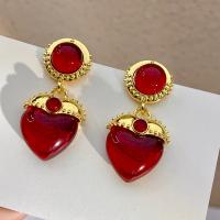 Tibetan Style Drop Earrings, with Resin, Heart, fashion jewelry & for woman, nickel, lead & cadmium free, 45mm, Sold By Pair