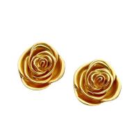 Tibetan Style Stud Earring, Rose, real gold plated, fashion jewelry & for woman, golden, nickel, lead & cadmium free, 25mm, Sold By Pair