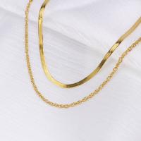Mode-Multi-Layer-Halskette, Titanstahl, mit Verlängerungskettchen von 1.97inch, 18K vergoldet, Doppelschicht & Modeschmuck & für Frau, goldfarben, Länge:ca. 15.75 ZollInch, ca. 17.72 ZollInch, verkauft von PC