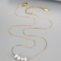 Titanium Steel Necklace, with Plastic Pearl, with 1.97inch extender chain, plated, fashion jewelry & for woman, golden, Length:Approx 17.72 Inch, Sold By PC