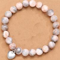 Gemstone Bracelets, Zebra Jasper, with Lace Agate & Tibetan Style, Heart, for woman, more colors for choice, 8mm, Length:Approx 19 cm, Sold By PC