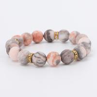 Gemstone Bracelets, Zebra Jasper, with Brass, Round, plated, for woman & with rhinestone, more colors for choice, 10mm, Length:Approx 18 cm, Sold By PC