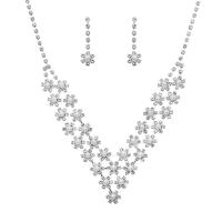 Rhinestone Jewelry Sets, earring & necklace, with Brass, silver color plated, for woman, 10cm,3cm, Length:51 cm, Sold By Set