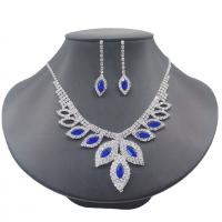 Rhinestone Jewelry Sets, earring & necklace, with Brass & Acrylic, Horse Eye, silver color plated, for woman, more colors for choice, 4cm,0.9x4.2cm, Length:50 cm, Sold By Set