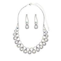 Rhinestone Jewelry Sets, earring & necklace, with Brass, silver color plated, for woman, 9cm,4.5cm, Length:45 cm, Sold By Set