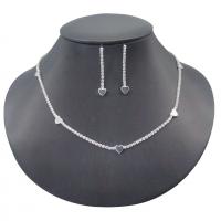 Conjuntos de joyería Rhinestone, pendiente & collar, diamantes de imitación, con metal, Corazón, chapado en color de plata, para mujer, 36mm, longitud:45 cm, Vendido por Set
