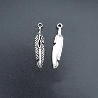Tibetan Style Feather Pendants, antique silver color plated, durable & Corrosion-Resistant & DIY, nickel, lead & cadmium free, 27x6mm, Approx 100PCs/Bag, Sold By Bag