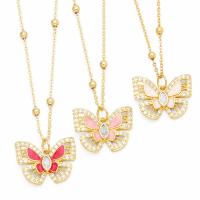 Brass Necklace, with 5cm extender chain, Butterfly, plated, fashion jewelry & micro pave cubic zirconia & enamel, more colors for choice, nickel, lead & cadmium free, 19x25mm, Length:45 cm, Sold By PC