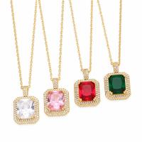 Brass Necklace, with 5cm extender chain, Square, plated, fashion jewelry & micro pave cubic zirconia, more colors for choice, nickel, lead & cadmium free, 24x16mm, Length:45 cm, Sold By PC