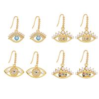 Evil Eye Earrings Brass with Plastic Pearl plated fashion jewelry & micro pave cubic zirconia nickel lead & cadmium free Sold By Pair