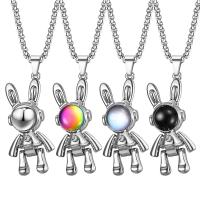 Titanium Steel Necklace with zinc alloy pendant & Acrylic Rabbit Unisex & box chain Length Approx 27.5 Inch Sold By PC