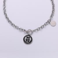 Titanium Steel Necklace Flat Round polished fashion jewelry & with bear pattern & Unisex original color Length Approx 17.7 Inch Sold By PC