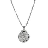 Titanium Steel Necklace with zinc alloy pendant Flat Round plated rotatable & with roman number & Unisex & with rhinestone Length Approx 27.5 Inch Sold By PC