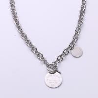 Titanium Steel Necklace Flat Round polished Unisex & with letter pattern original color Length Approx 17.7 Inch Sold By PC