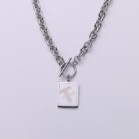Titanium Steel Necklace, Rectangle, polished, Unisex & with letter pattern, original color, Length:Approx 17.7 Inch, Sold By PC