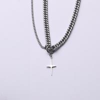 Titanium Steel Necklace, Cross, polished, Double Layer & fashion jewelry & Unisex, original color, Length:Approx 19.7 Inch, Sold By PC