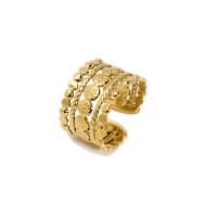 304 Stainless Steel Cuff Finger Ring, Geometrical Pattern, 18K gold plated, adjustable & for woman & hollow, 13mm, Sold By PC