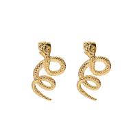 304 Stainless Steel Stud Earring, Snake, 14K gold plated, fashion jewelry & for woman, 11x20mm, Sold By Pair