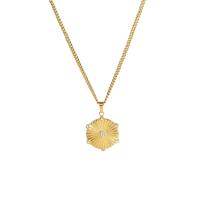 304 Stainless Steel Necklace with 2inch extender chain Hexagon 18K gold plated fashion jewelry & for woman & with rhinestone 18mm Length Approx 15.7 Inch Sold By PC