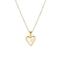 304 rostfritt stål Halsband, med Shell, med 2inch extender kedja, Hjärta, äkta guldpläterad, mode smycken & för kvinna, 15x17mm, Längd Ca 15.7 inch, Säljs av PC