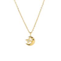 304 Stainless Steel Necklace, with 2inch extender chain, Moon and Star, real gold plated, oval chain & for woman & with rhinestone, 16mm, Length:Approx 15.7 Inch, Sold By PC