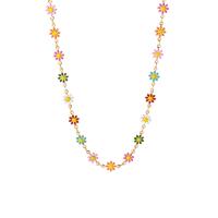 Brass Necklace, with Titanium Steel, with 2inch extender chain, Daisy, real gold plated, for woman & enamel, more colors for choice, Length:Approx 15.7 Inch, Sold By PC