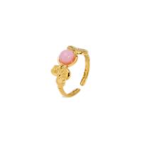304 Stainless Steel Cuff Finger Ring with Natural Stone Flower 18K gold plated adjustable & for woman 8mm Sold By PC