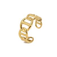 304 Stainless Steel Cuff Finger Ring, Geometrical Pattern, real gold plated, adjustable & for woman & hollow, 9.40mm, Sold By PC