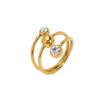 304 nehrđajućeg čelika Finger Ring, 18K pozlatom, različitih stilova za izbor & za žene & s Rhinestone, Veličina:7, Prodano By PC