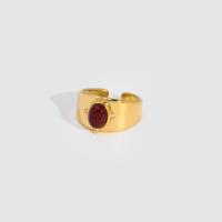 Edelstahl Ringe, 304 Edelstahl, mit Naturstein, vergoldet, einstellbar & für Frau, keine, 10.40x12mm, verkauft von PC
