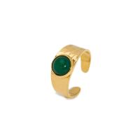Aço inoxidável 304 Cuff Ring Finger, with Pedra natural, banhado a ouro 18k, ajustável & para mulher, Mais cores pare escolha, 9.60mm, vendido por PC