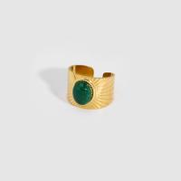 Aço inoxidável 304 Cuff Ring Finger, with Pedra natural, Oval, banhado a ouro 18k, joias de moda & ajustável & para mulher, Mais cores pare escolha, 14mm, vendido por PC