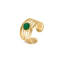 304 Stainless Steel Cuff Finger Ring with Natural Stone real gold plated adjustable & for woman & hollow 13mm Sold By PC
