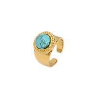 304 Stainless Steel Cuff Finger Ring with Natural Stone real gold plated fashion jewelry & for woman 15.50mm Sold By PC