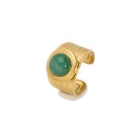 304 Nerūdijantis plienas Cuff Finger Ring, su Natūralus akmuo, 18K paauksuoti, Bižuterijos & reguliuojamas & moters, daugiau spalvų pasirinkimas, 15mm, Pardavė PC