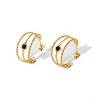304 Stainless Steel Stud Earring, with Natural Stone, real gold plated, fashion jewelry & for woman & hollow, more colors for choice, 11x24mm, Sold By Pair