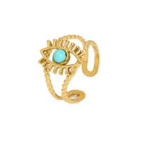 304 Stainless Steel Cuff Finger Ring with Natural Stone Evil Eye real gold plated adjustable & for woman & hollow Sold By PC