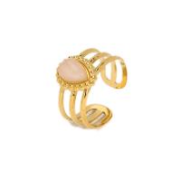304 Stainless Steel Cuff Finger Ring with Natural Stone Teardrop 18K gold plated adjustable & for woman & hollow 8.50mm Sold By PC