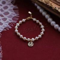 Freshwater Cultured Pearl Bracelet Freshwater Pearl with Copper Alloy with 1.97inch extender chain real gold plated fashion jewelry & for woman white 6mm Length Approx 6.3 Inch Sold By PC