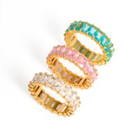 Ring Finger ze stali nierdzewnej, Stal nierdzewna 304, Pozłacane 18K, biżuteria moda & różnej wielkości do wyboru & mikro utorować cyrkonia & dla kobiety, dostępnych więcej kolorów, 2.27x0.6cm, sprzedane przez PC