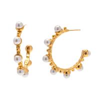 Stainless Steel Stud Earrings 304 Stainless Steel with Plastic Pearl 18K gold plated fashion jewelry & for woman golden Sold By Pair