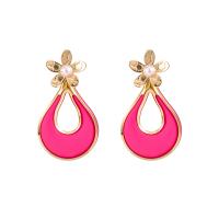 Zinc Alloy Stud Earring with Plastic Pearl gold color plated fashion jewelry & for woman & hollow nickel lead & cadmium free Sold By Pair