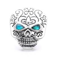 Tibetan Style Snap Button Bracelet Clasp, Skull, platinum color plated, fashion jewelry & DIY & with rhinestone, more colors for choice, nickel, lead & cadmium free, 19x22mm, Sold By PC