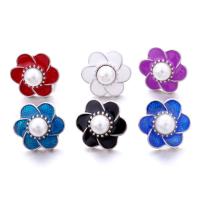 Tibetan Style Snap Button Bracelet Clasp, with Plastic Pearl, Flower, platinum color plated, fashion jewelry & DIY & enamel, more colors for choice, nickel, lead & cadmium free, 20x20mm, Sold By PC
