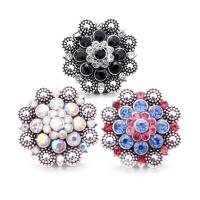 Tibetan Style Snap Button Bracelet Clasp, Flower, antique silver color plated, fashion jewelry & DIY & with rhinestone, more colors for choice, nickel, lead & cadmium free, 21x21mm, Sold By PC