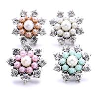 Zinc Alloy Snap Button Bracelet Clasp with Plastic Pearl Flower antique silver color plated fashion jewelry & DIY & with rhinestone nickel lead & cadmium free Sold By PC